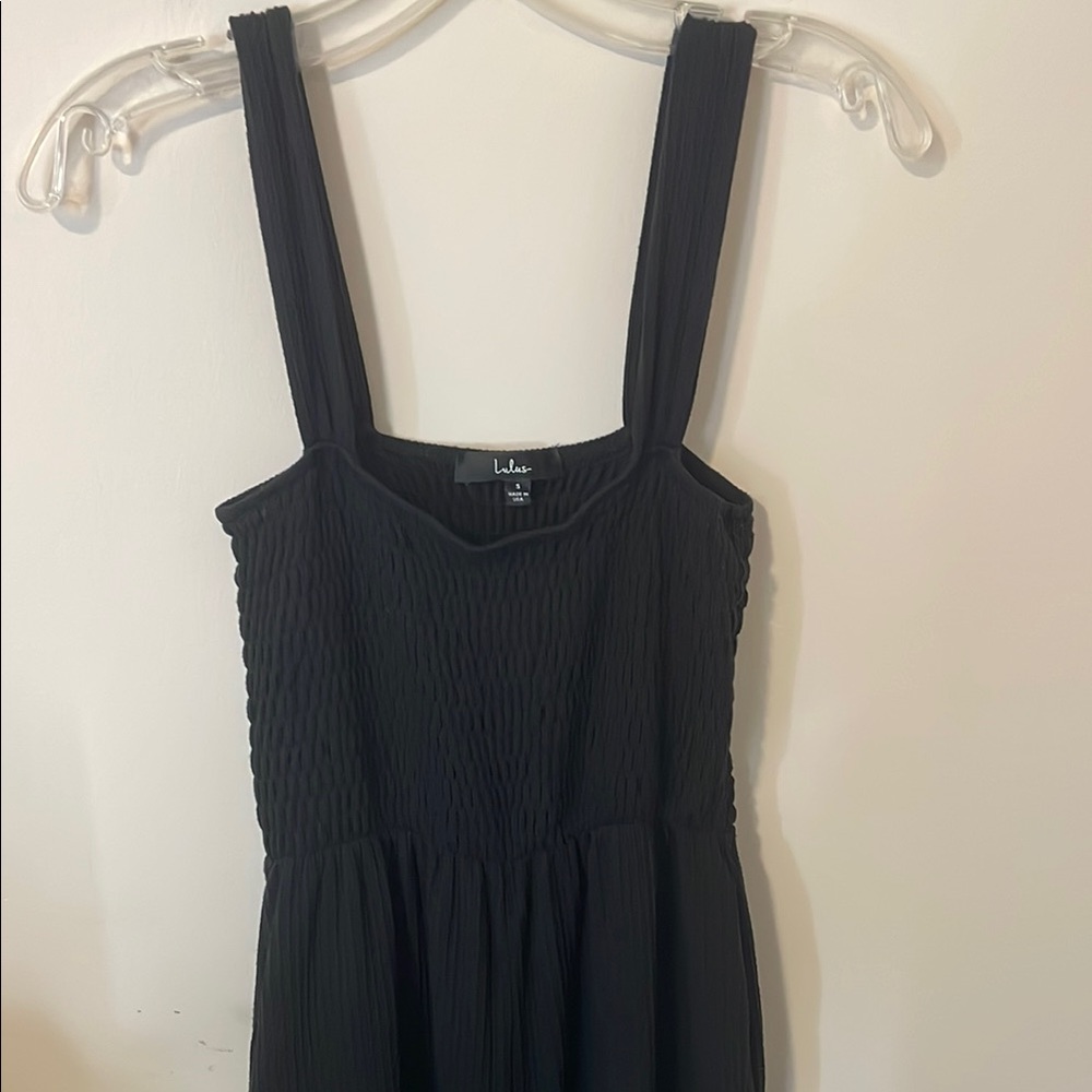 Lulu's Black Smocked jumpsuit.